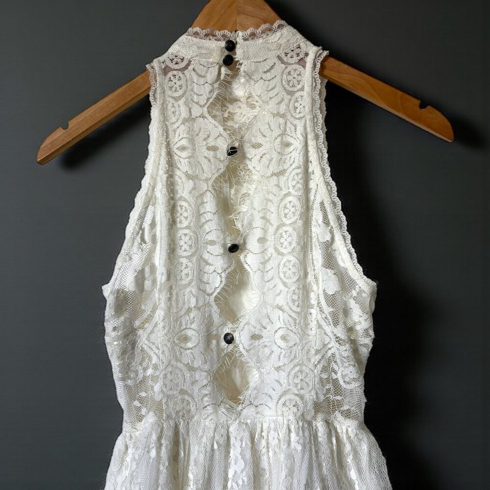 Free People Verushka White Eyelash Lace Mini Dress Womens Size 2 Boho Fairy Y2K - Picture 5 of 11